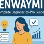 Renwaymi beginner-to-pro guide illustration showing a woman working on a laptop with productivity icons